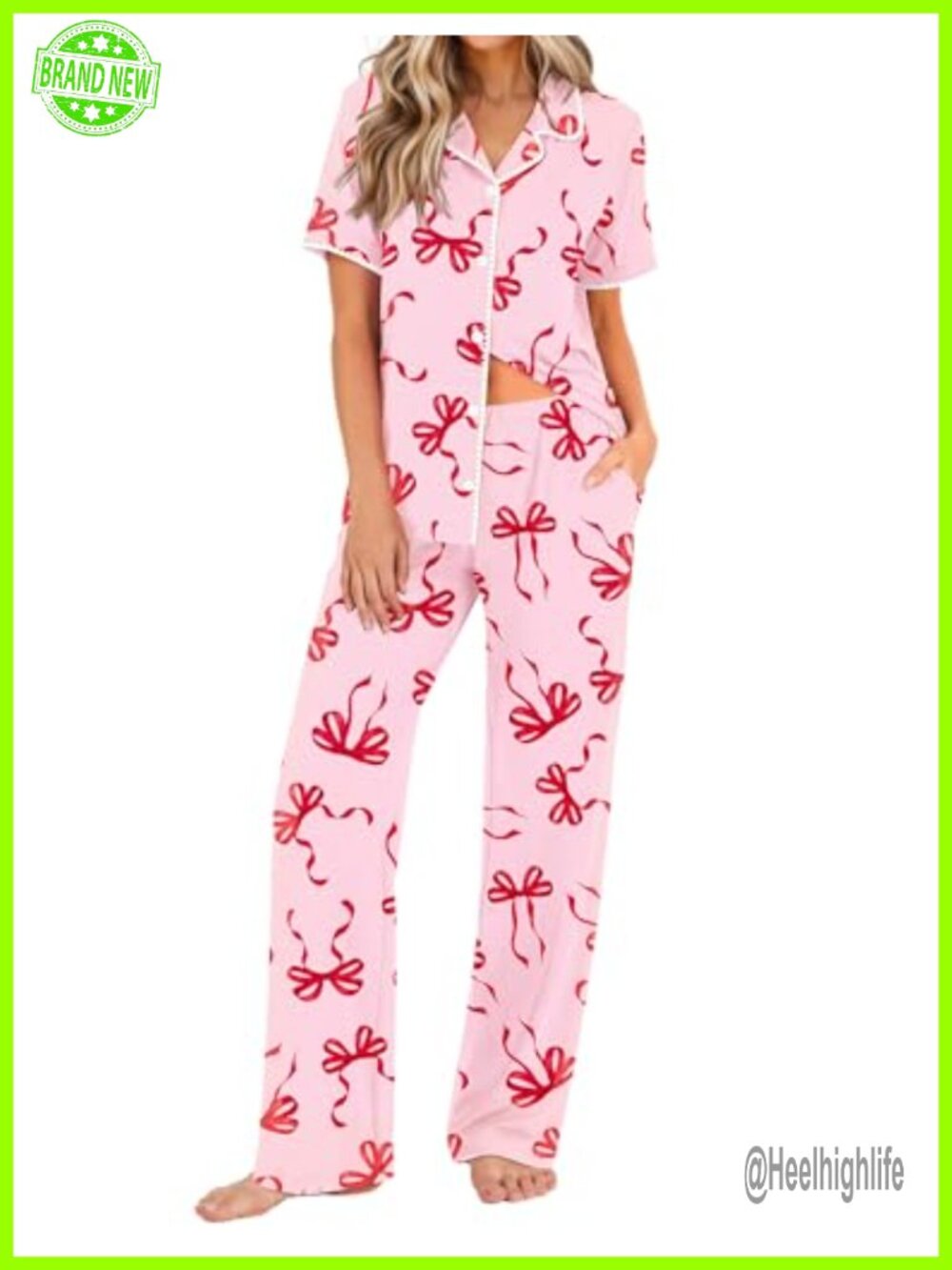 Women's Button Down Short Sleeve Pajama Set Soft Lounge Pants